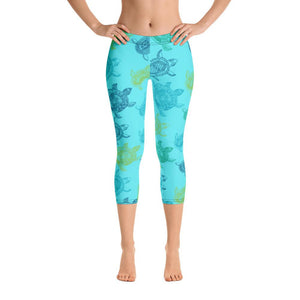 Women's All Day Comfort Light Blue Turtle Capri Leggings