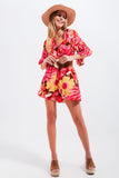 Wrap Playsuit in Fuchsia Floral