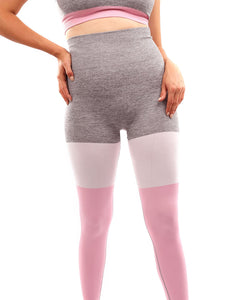 Graca Seamless Leggings - Grey With Pink & White