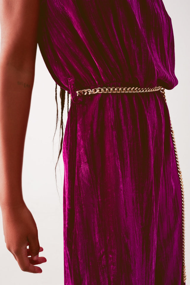 Cord Waist Belt Jumpsuit in Purple