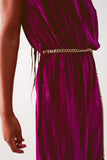 Cord Waist Belt Jumpsuit in Purple