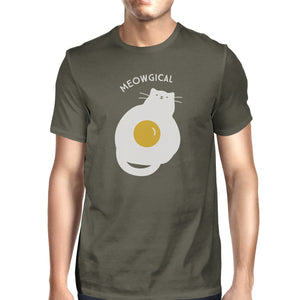 Meowgical Cat and Fried Egg Mens Dark Grey Shirt