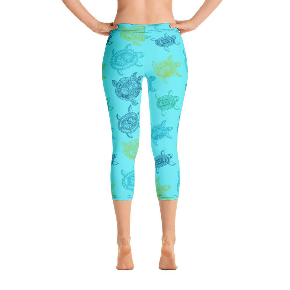 Women's All Day Comfort Light Blue Turtle Capri Leggings