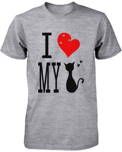 Funny Graphic Statement Womens Gray T-Shirt - I Love My Cat