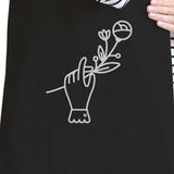 Hand Holding Flower Black Cotton Canvas Bag School Bag Craft Bag