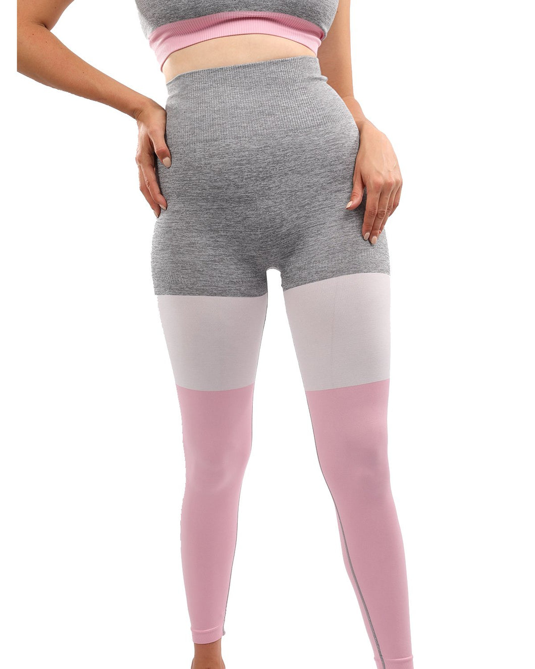 Graca Seamless Leggings - Grey With Pink & White