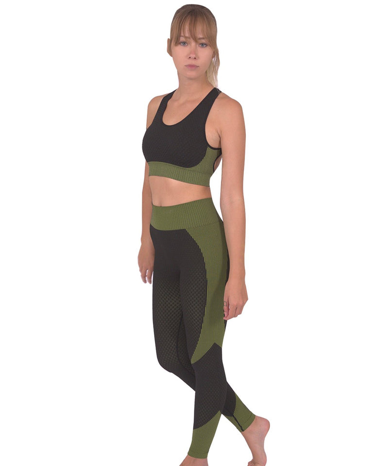 Trois Seamless Legging - Black With Green