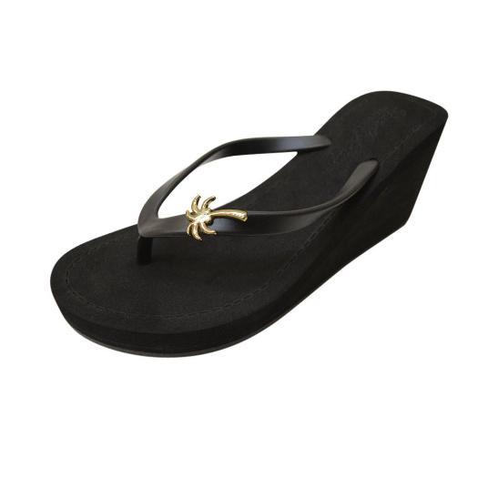 Gold Palm Tree - Women's High Wedge