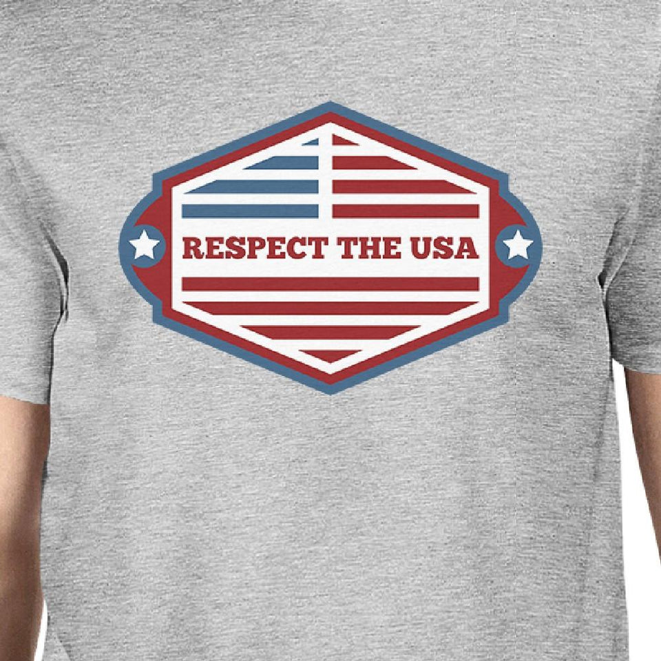 Respect the USA American Flag Shirt Mens Gray Short Sleeve Tshirt